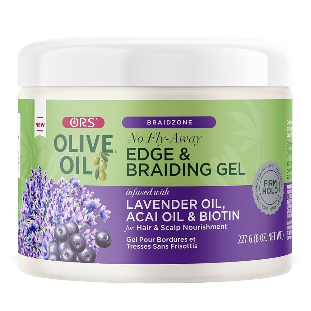 Ors Olive Oil Braidzone Edge and Braiding Gel with Lavender Acai and Biotin for Hair and Scalp 8Oz (227g)